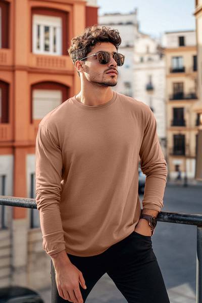 Veirdo Solid Men Round Neck Brown T-Shirt