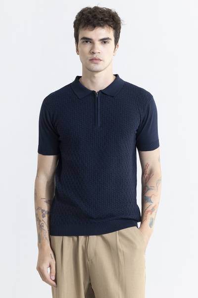Snitch Solid Men Polo Neck Blue T-Shirt