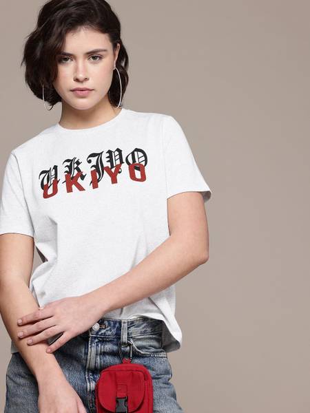 Roadster Printed Women Round Neck White T-Shirt