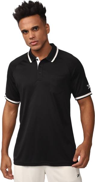 REEBOK Solid Men Polo Neck Black T-Shirt
