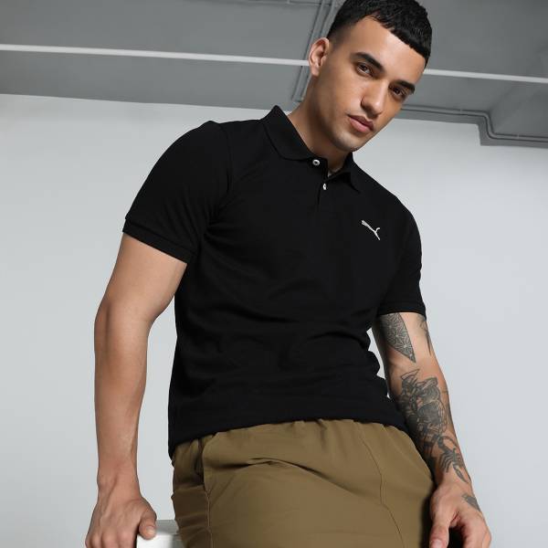 PUMA Solid Men Polo Neck Black T-Shirt