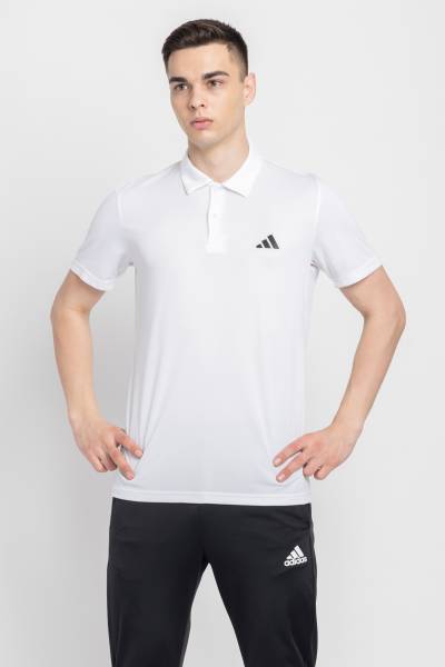 ADIDAS Printed Men Polo Neck White T-Shirt