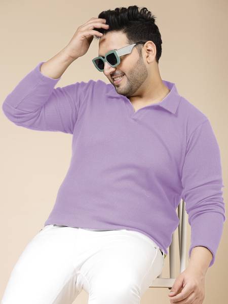 RIGO Solid Men Polo Neck Purple T-Shirt