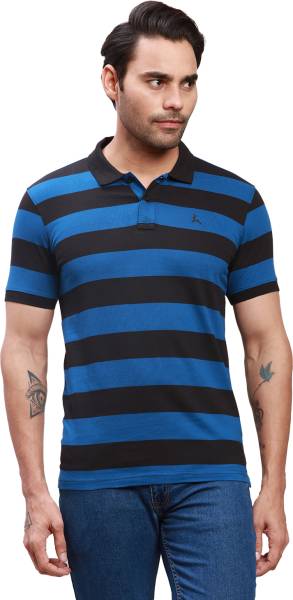 PARX Striped Men Polo Neck Blue T-Shirt