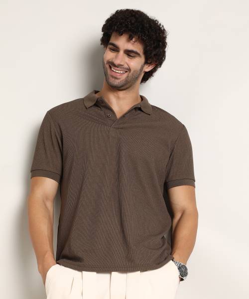 CAMPUS SUTRA Solid Men Polo Neck Brown T-Shirt