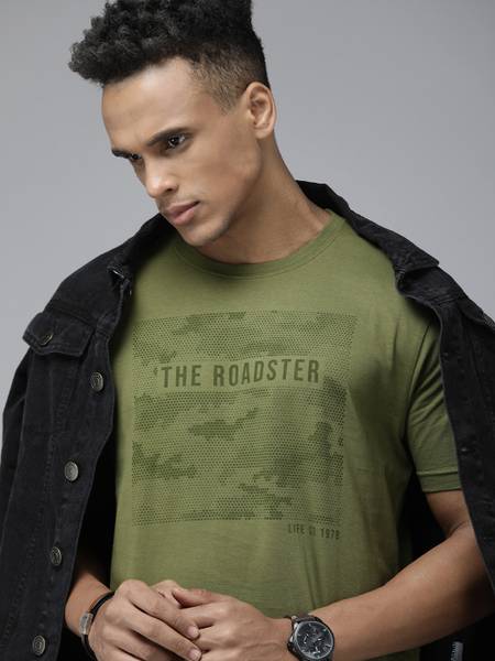 Roadster Printed Men Round Neck Green T-Shirt