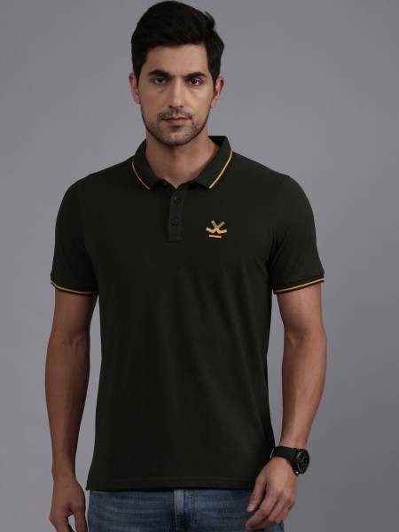 WROGN Solid Men Polo Neck Green T-Shirt