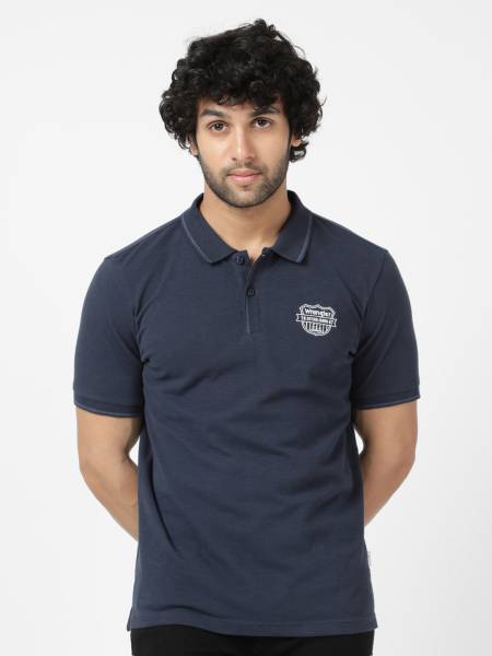 Wrangler Solid Men Polo Neck Blue T-Shirt