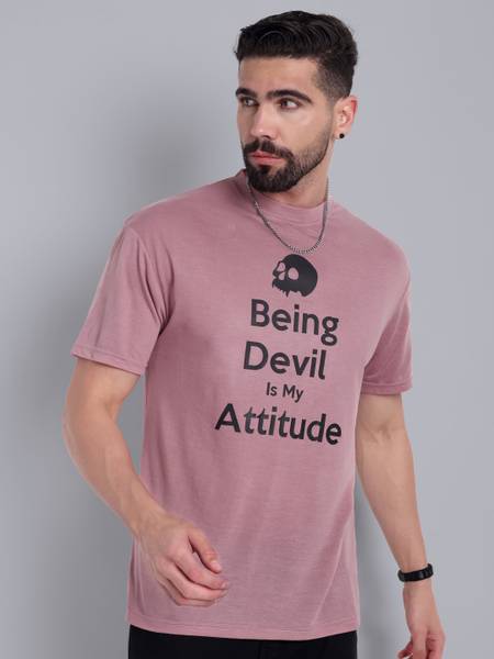 Go Devil Printed Men Round Neck Pink T-Shirt