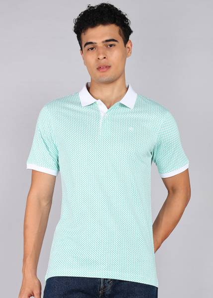 Raymond Printed Men Polo Neck Green T-Shirt