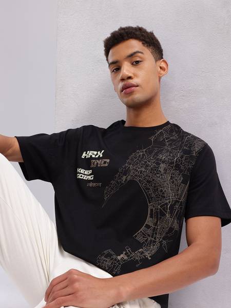 HRX by Hrithik Roshan Printed Men Round Neck Black T-Shirt