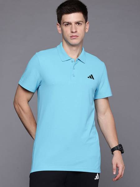 ADIDAS Graphic Print Men Polo Neck Blue T-Shirt