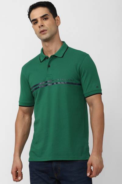 PETER ENGLAND Printed Men Polo Neck Green T-Shirt