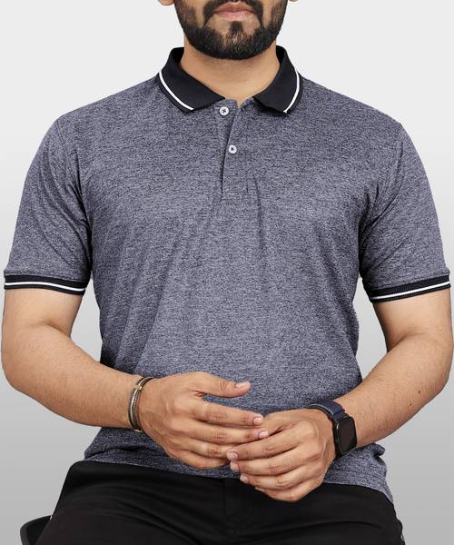 VeBNoR Printed Men Polo Neck Dark Blue T-Shirt