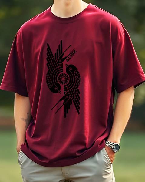 AUSK Printed Men Round Neck Maroon T-Shirt