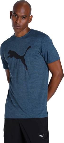 PUMA Solid Men Round Neck Blue T-Shirt