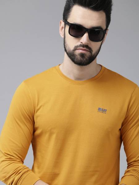 BEAT LONDON by Pepe Jeans Solid Men Crew Neck Yellow T-Shirt