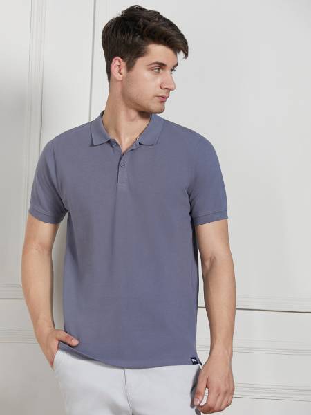 Dennis Lingo Solid Men Polo Neck Grey T-Shirt