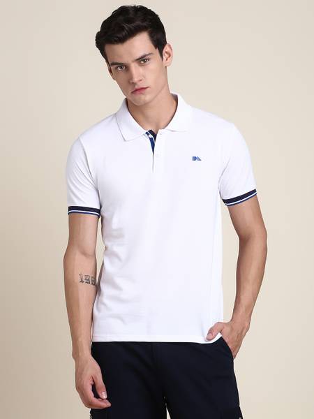 Dennis Lingo Solid Men Polo Neck White T-Shirt