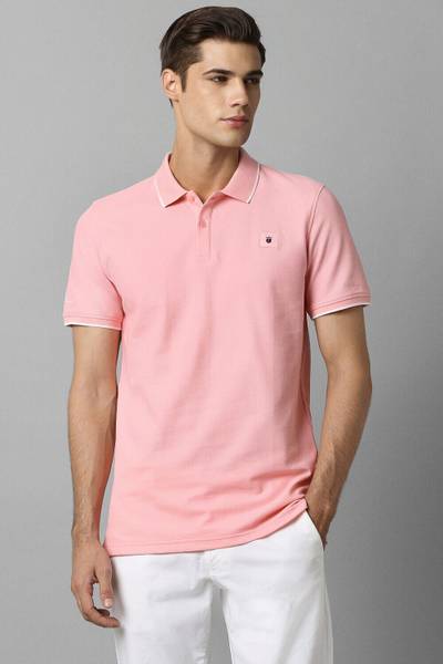 LOUIS PHILIPPE Solid Men Polo Neck Pink T-Shirt