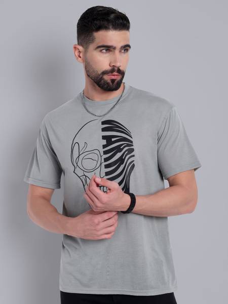Go Devil Printed Men Round Neck Grey T-Shirt