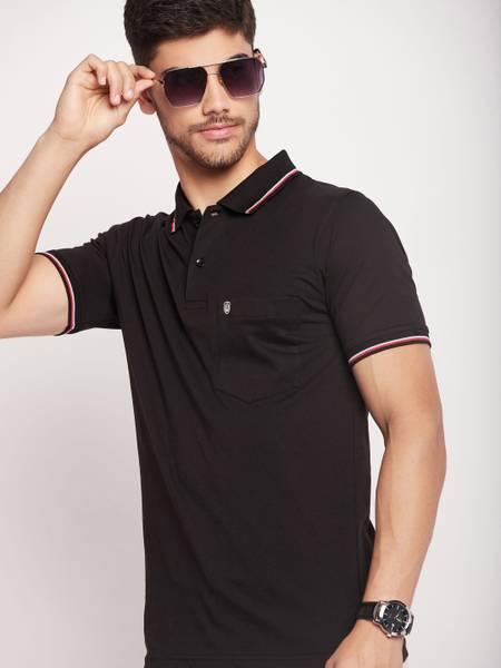 UNIBERRY Solid Men Polo Neck Black T-Shirt