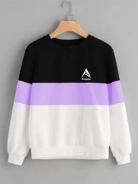 Kroptee Colorblock Women Round Neck Black, Purple, White T-Shirt