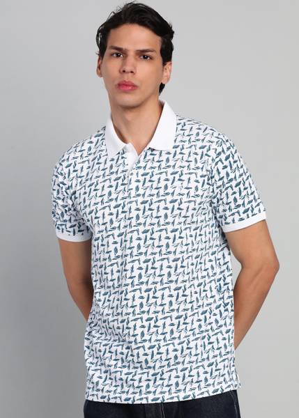 PARK AVENUE Printed Men Polo Neck White T-Shirt