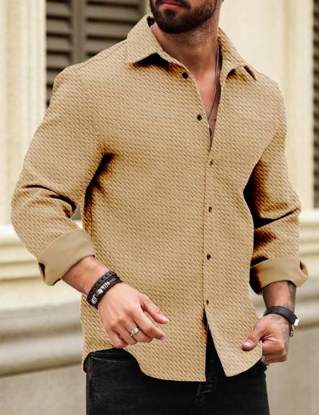 Force Men Self Design Casual Beige Shirt