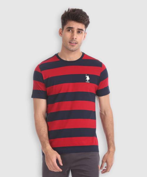 U.S. POLO ASSN. Striped Men Round Neck Dark Blue T-Shirt