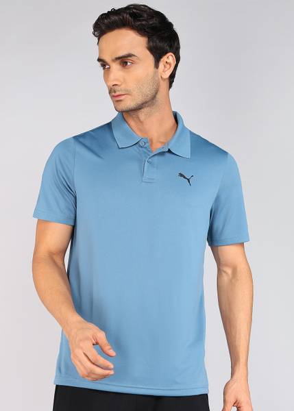 PUMA Solid Men Polo Neck Blue T-Shirt