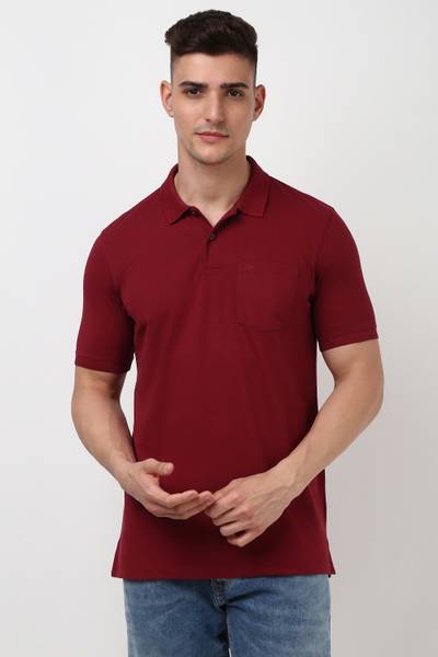 PETER ENGLAND Solid Men Polo Neck Maroon T-Shirt