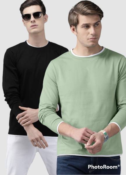 THE DRY STATE Solid Men Round Neck Black, Green T-Shirt