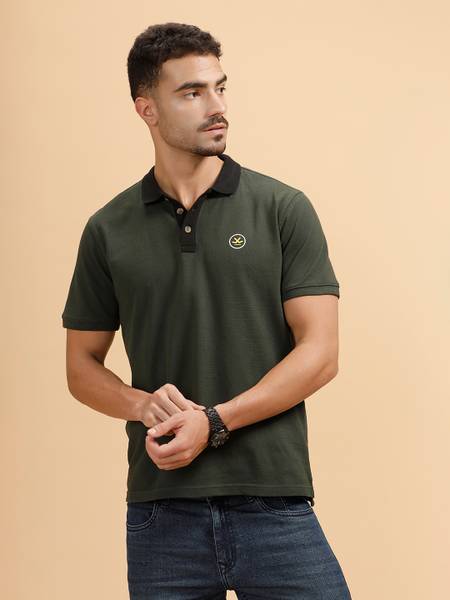 WROGN Solid Men Polo Neck Green T-Shirt