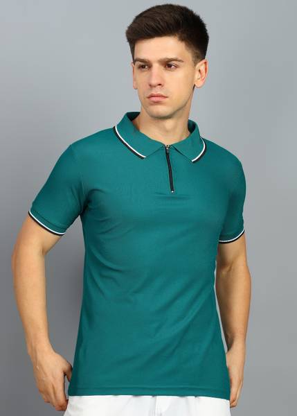 DyrectDeals Solid Men Polo Neck Dark Green T-Shirt
