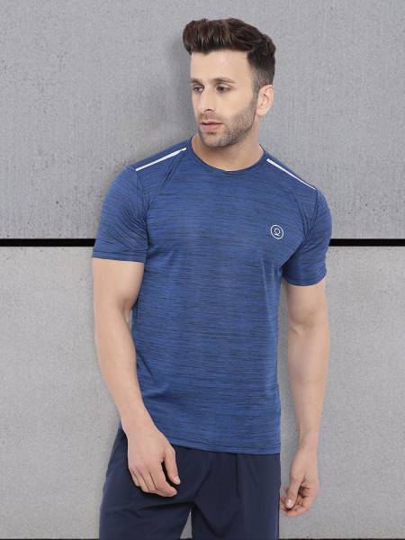 CHKOKKO Solid Men Round Neck Blue T-Shirt