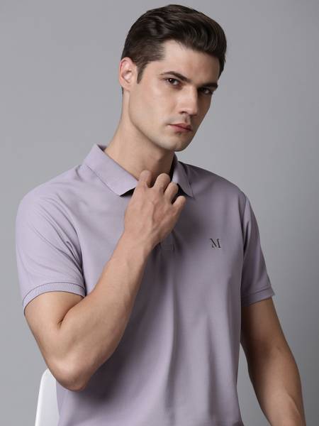 Maxzone Solid, Sporty Men Polo Neck Purple T-Shirt