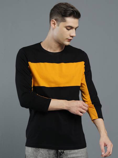 MANIAC Printed Men Round Neck Black, Yellow T-Shirt