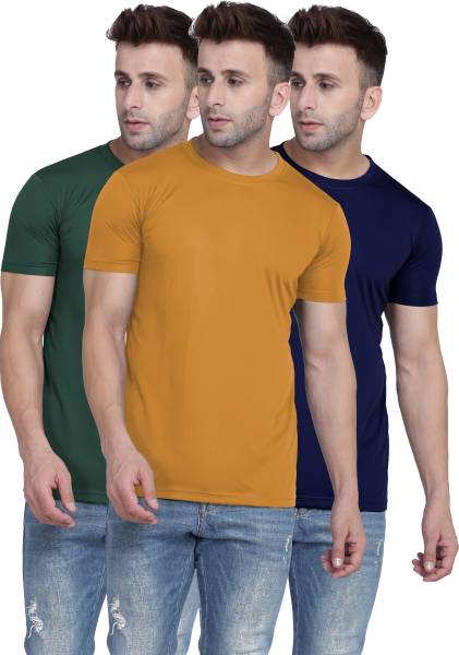 TQH Solid Men Round Neck Yellow, Green, Dark Blue T-Shirt