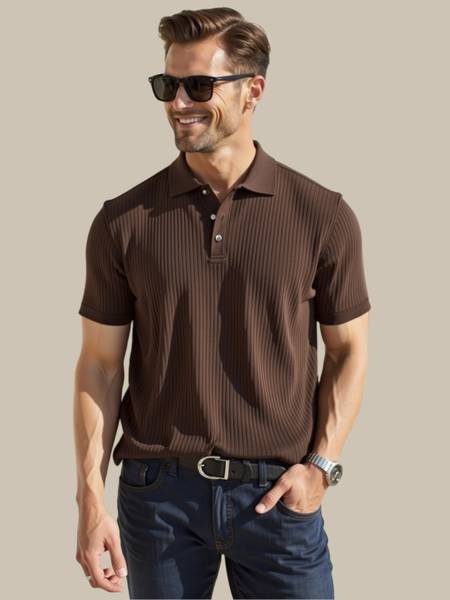Fashion And Youth Solid Men Polo Neck Brown T-Shirt