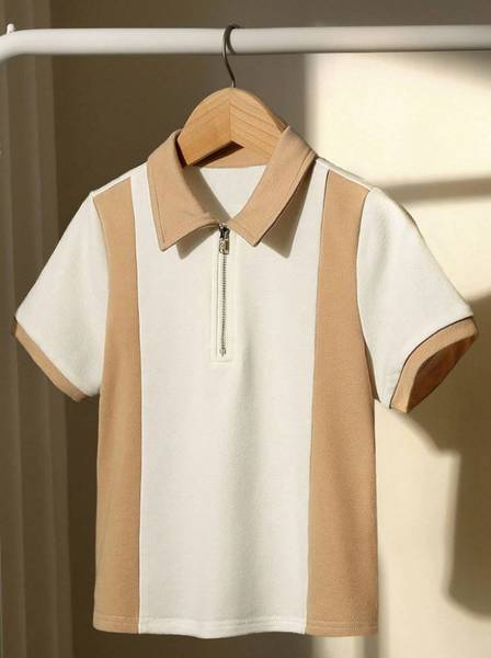 Try This Colorblock Men Polo Neck White T-Shirt