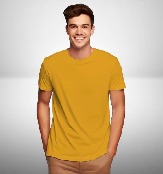 UrGear Solid Men Round Neck Yellow T-Shirt