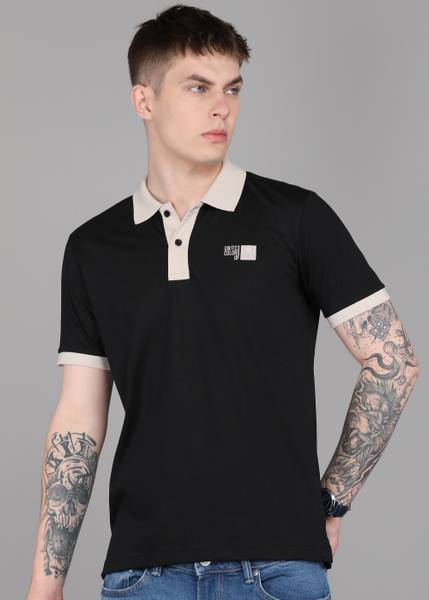 United Colors of Benetton Solid Men Polo Neck Black T-Shirt