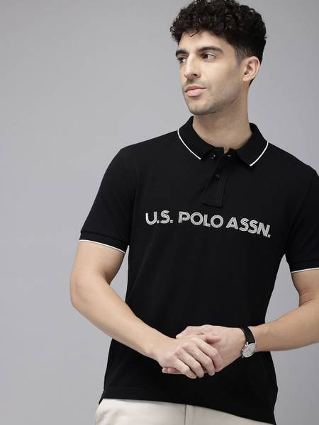 U.S. POLO ASSN. Solid Men Polo Neck Black T-Shirt