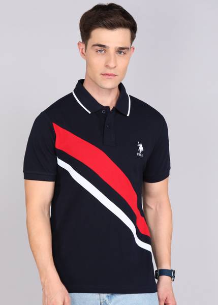 U.S. POLO ASSN. Printed Men Polo Neck Blue T-Shirt