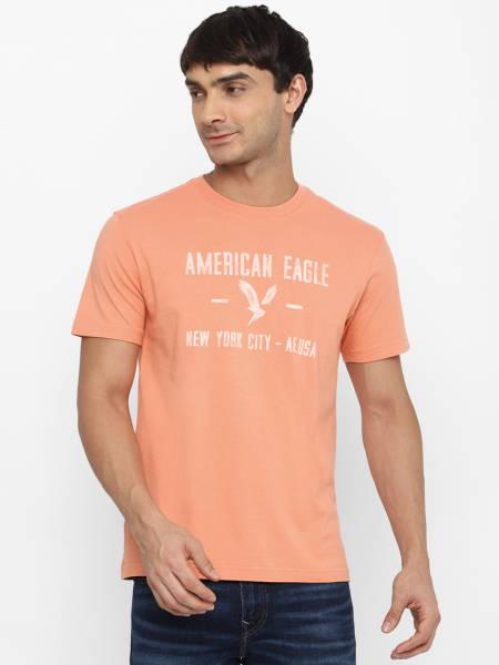 American Eagle Outfitters Typography Men Round Neck Orange T-Shirt