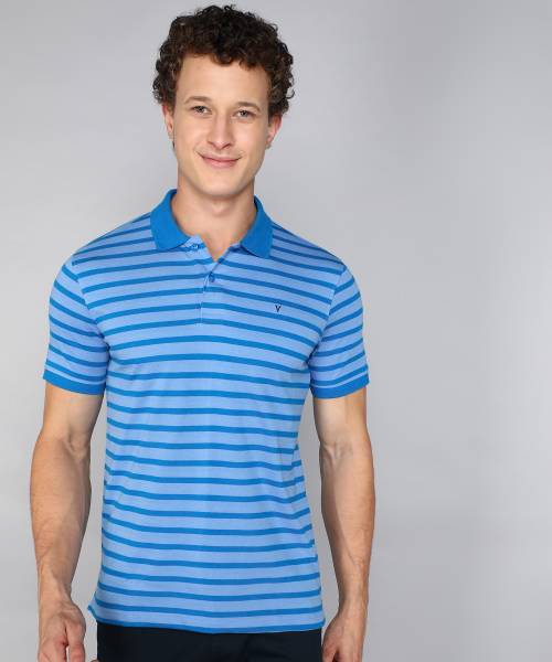 VAN HEUSEN SPORT Striped Men Polo Neck Blue T-Shirt