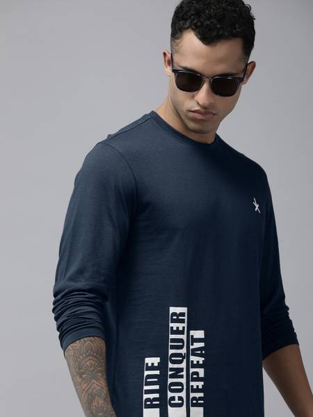 Roadster Graphic Print Men Round Neck Blue T-Shirt