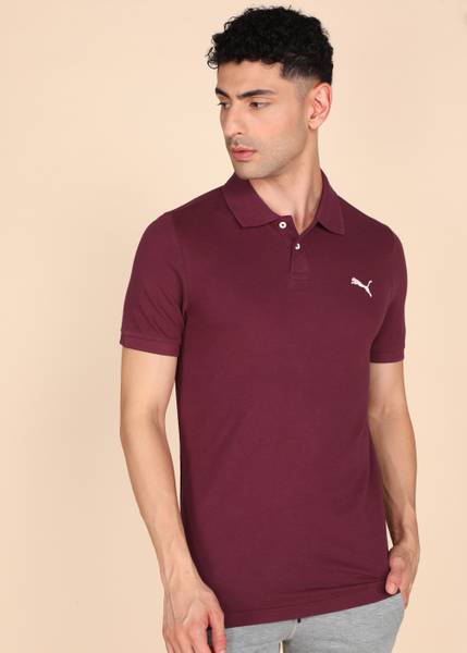 PUMA Solid Men Polo Neck Maroon T-Shirt