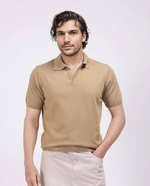 RARE RABBIT Solid Men Polo Neck Brown T-Shirt